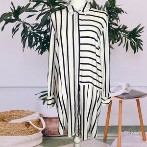 Cupio Navy Striped Button Down Tunic